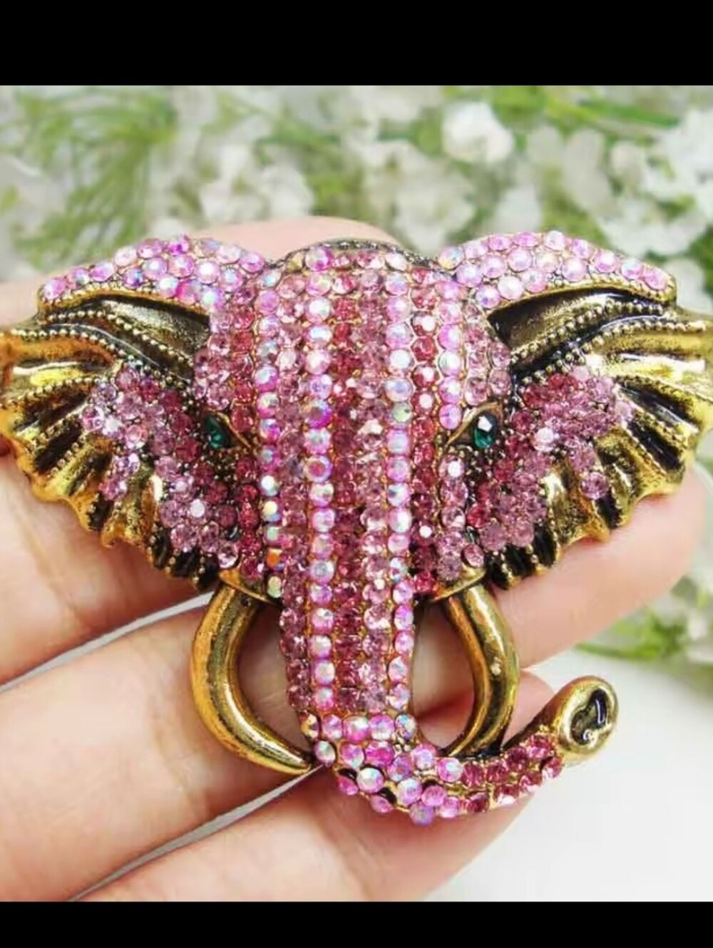 Pink Elephant Crystal Brooch - Brand Unspecified
